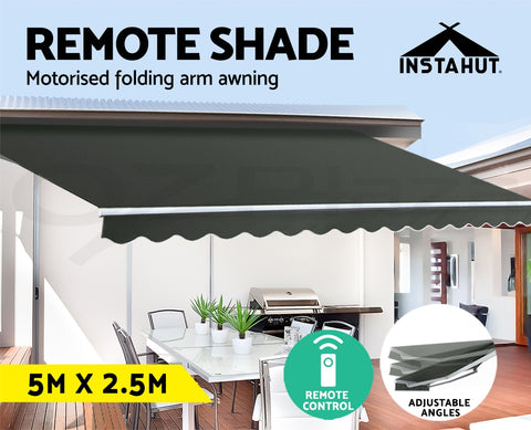 Image of Instahut Folding Arm Awning Motorised Retractable Outdoor Sunshade 5X2.5M