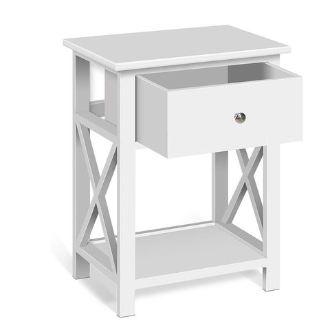 Image of Artiss Bedside Table 1 Drawer with Shelf - EMMA White