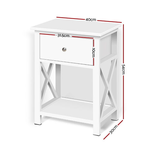 Image of Artiss Bedside Table 1 Drawer with Shelf - EMMA White