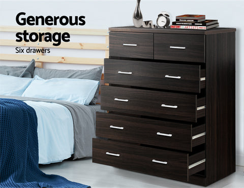 Image of Artiss Tallboy 6 Drawers Storage Cabinet - Walnut