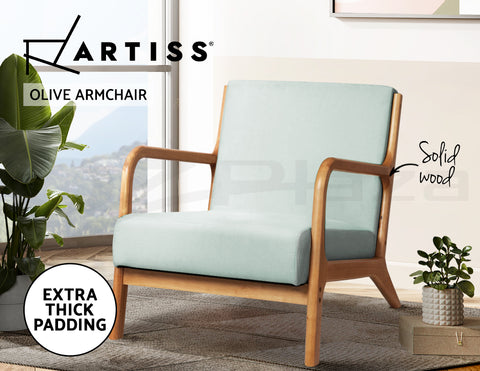 Image of Artiss Armchair Lounge Chair Accent Armchairs Couch Sofa Bedroom Grey Wood