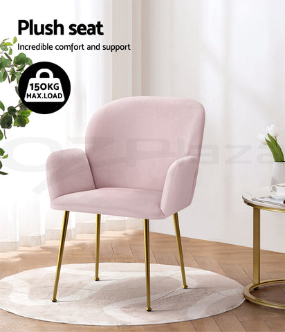 Image of Artiss  Set of 2 Kynsee Dining Chairs Armchair Cafe Chair Upholstered Velvet Pink