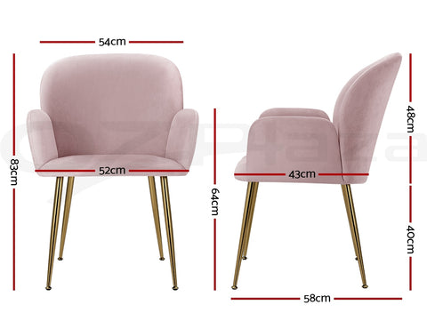 Image of Artiss  Set of 2 Kynsee Dining Chairs Armchair Cafe Chair Upholstered Velvet Pink