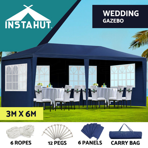 Image of Instahut Gazebo 3x6 Outdoor Marquee Gazebos Wedding Party Camping Tent 6 Wall Panels