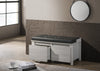 2 Drawers Bench Stool Storage Ottoman With Leather Upholstery In White Oak