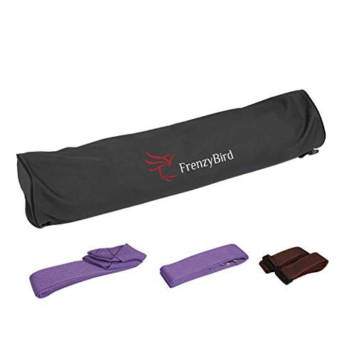 Image of FrenzyBird 5mm Thick PU Natural Rubber Yoga Mat with Body Alignment System,Oxford Mat Bag and Strap,Non Slip, Wet Absorbance,Free of PVC and Other Harmful Chemicals,for All Types of Yoga and Pilates
