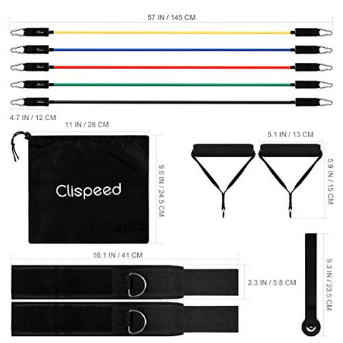 Image of Clispeed Stackable Resistance Bands 11-Piece Set with Extra Large Handles, Door Anchor, Ankle Straps, Exercise Guide and Carrying Case