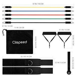 Clispeed Stackable Resistance Bands 11-Piece Set with Extra Large Handles, Door Anchor, Ankle Straps, Exercise Guide and Carrying Case