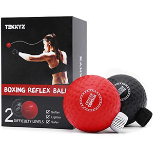 TEKXYZ Boxing Reflex Ball, 2 Difficulty Level Boxing Ball with Headband, Softer Than Tennis Ball, Perfect for Reaction, Agility, Punching Speed, Fight Skill and Hand Eye Coordination Training