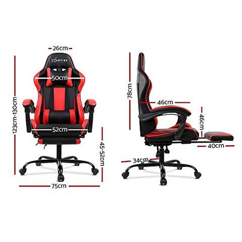 Image of Artiss Gaming Chair Office Computer Racing PU Leather Adjustable Executive Chair with Armrest Highback Black Red