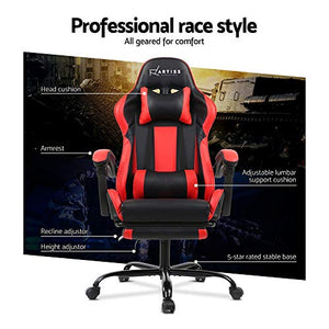Artiss Gaming Chair Office Computer Racing PU Leather Adjustable Executive Chair with Armrest Highback Black Red