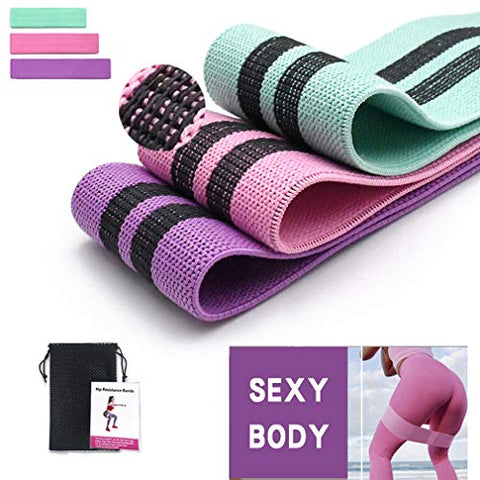 Image of Resistance Booty Band Set:3 Non-Slip Fabric Exercise Bands for Butt, Leg and Arm Workout. Perfect Gym and home Workouts for women. Exercise Program and Carry Bag Included.Same resistance level.