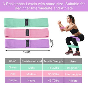 Strength Booty Fabric Bands, Fabric Resistance Bands for Legs and Booty, Workout Hip Circle Bands and Carrying Bag Included, 3 Pack/Set SP147