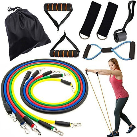 Image of Resistance Bands Set, Exercise Fitness Bands with Door Anchor, 5 Exercise Bands, Stretch Rope, Foam Handles, Legs Ankle Straps, Exercise Guide for Resistance Training, Home Workouts
