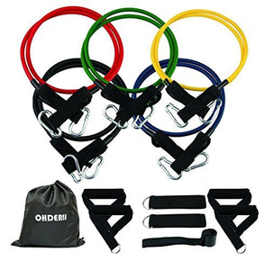 OHDERII Resistance Band Set - Include 5 Stackable Exercise Bands with Waterproof Carrying Case, Door Anchor Attachment, Legs Ankle Straps and 4 Foam Handles