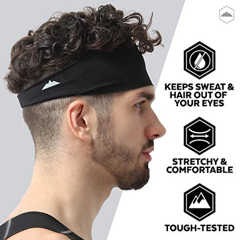 Image of Mens Headband - Running Sweat Head Bands for Sports - Athletic Sweatbands for Workout/Exercise, Tennis & Football - Ultimate Performance Stretch & Moisture Wicking, Mens, Midnight Black