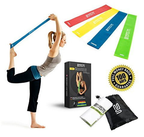 Image of Superior Resistance Bands - Set of 4 Exercise Fitness Loops - Suitable for Men and Women - Ideal for Mobility Yoga Pilates or Physical Therapy - Bonus Workout Videos Online, Instructions & Carry Bag