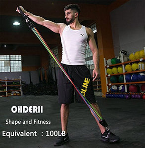OHDERII Resistance Band Set - Include 5 Stackable Exercise Bands with Waterproof Carrying Case, Door Anchor Attachment, Legs Ankle Straps and 4 Foam Handles