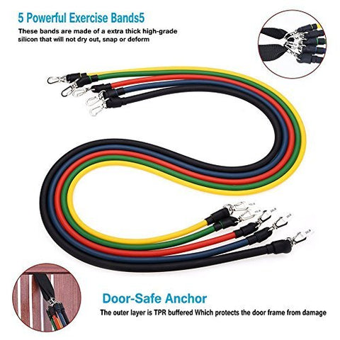 Image of Resistance Bands Set, Exercise Fitness Bands with Door Anchor, 5 Exercise Bands, Stretch Rope, Foam Handles, Legs Ankle Straps, Exercise Guide for Resistance Training, Home Workouts