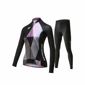 Women's Cycling Long Sleeve Breathable Jersey Set 3D Padded Long Pants Bike Shirt Bicycle Tights Clothing