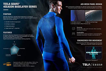 Tesla Men's Long Sleeve Round Neck T-Shirt Baselayer Cool Dry Compression Top MUD11-KLG