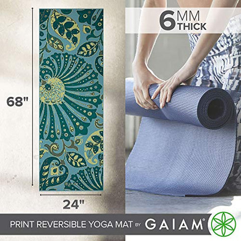 Image of Gaiam Yoga Mat Premium Print Reversible Extra Thick Exercise & Fitness Mat for All Types of Yoga, Pilates & Floor Exercises, Reversible Print Yoga Mat, 05-63143, Fossil Flair, 6mm