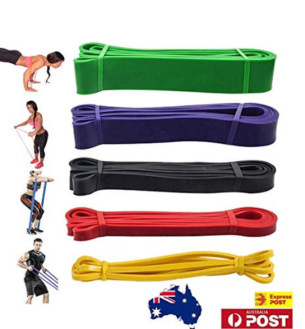 Image of Set of 5 Heavy Duty Resistance Band Loop Power Gym Fitness Exercise Yoga Workout