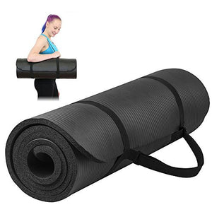 10mm Yoga Mat High Density Anti-Tear - Thick Non-Slip Exercise Mat For Pilates, Fitness, Workout and Stretch with Carrying Strap