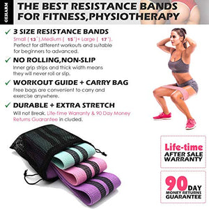 Resistance Booty Band Set:3 Non-Slip Fabric Exercise Bands for Butt, Leg and Arm Workout. Perfect Gym and home Workouts for women. Exercise Program and Carry Bag Included.Same resistance level.