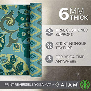 Gaiam Yoga Mat Premium Print Reversible Extra Thick Exercise & Fitness Mat for All Types of Yoga, Pilates & Floor Exercises, Reversible Print Yoga Mat, 05-63143, Fossil Flair, 6mm