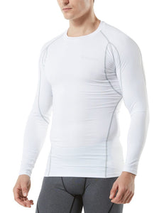 Tesla Men's Long Sleeve Round Neck T-Shirt Baselayer Cool Dry Compression Top MUD11-WHT