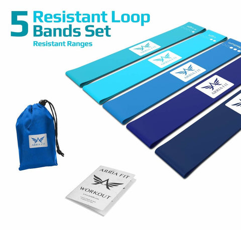 Image of ARRIA FIT Resistance Bands Set of Five Resistance Loop Bands for Fitness Booty Building Leg and Glute Activation Exercise with Carry Bag Fitness Booty Bands Physical (Blue Collection)