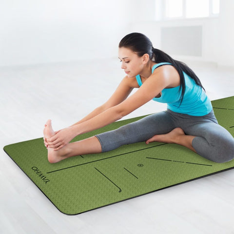Image of Yoga Mat Fitness Mat Eco Friendly Material SGS Certified Ingredients TPE Specifications 72'' x 24'' Thickness 1/4-Inch Non-Slip Extra Large Fitness Mat with Carry Bag (Green)
