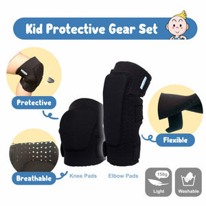 Innovative Soft Kids Knee and Elbow Pads with Bike Gloves - Toddler Protective Gear Set w/Mesh Bag& Sticker CSPC Certified - Roller-Skating, Skateboard Knee Pads for Kids Child Boys Girls (Black, Small (2-4 years))