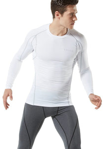 Tesla Men's Long Sleeve Round Neck T-Shirt Baselayer Cool Dry Compression Top MUD11-WHT