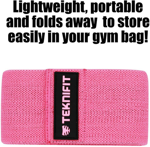 Image of Teknifit Glute Band - Premium Fabric Resistance Band - Non Slip Design for Women - Pink Or Black Booty Band - Free Workout E-Book with Butt and Leg Toning Exercise Guide (Pink, 13" - S/M (See Size Guide))