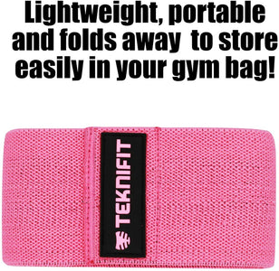 Teknifit Glute Band - Premium Fabric Resistance Band - Non Slip Design for Women - Pink Or Black Booty Band - Free Workout E-Book with Butt and Leg Toning Exercise Guide (Pink, 13" - S/M (See Size Guide))