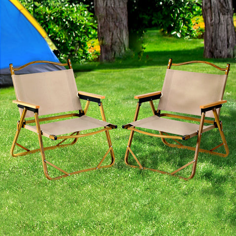 Image of Gardeon 2PC Outdoor Camping Chairs Portable Folding Beach Chair Aluminium Furniture