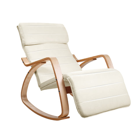 Image of Artiss Rocking Armchair Bentwood Frame With Footrest Beige Afton