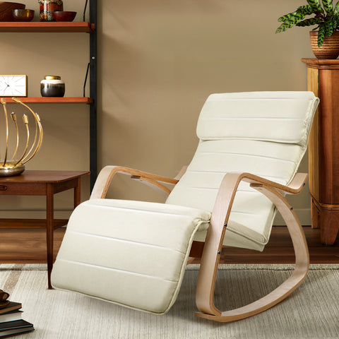 Image of Artiss Rocking Armchair Bentwood Frame With Footrest Beige Afton