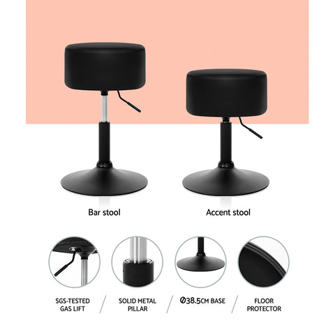 Image of Artiss Set of 2 PU Leather Stools Gas Lift - Black