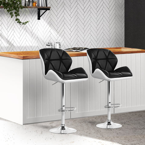 Image of Artiss Set of 2 Kitchen Bar Stools - White, Black and Chrome
