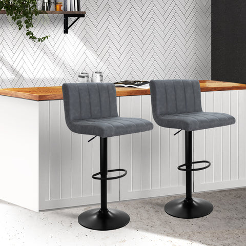 Image of Artiss Set of 2 Bar Stools PU Leather Line Style - Grey