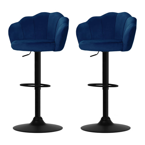 Image of Artiss Set of 2 Bar Stools Kitchen Stool Swivel Chair Gas Lift Velvet Chairs Blue Nessah