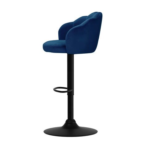 Image of Artiss Set of 2 Bar Stools Kitchen Stool Swivel Chair Gas Lift Velvet Chairs Blue Nessah