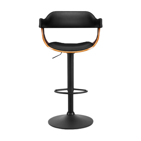 Image of Artiss Bar Stool Curved Gas Lift PU Leather - Black and Wood