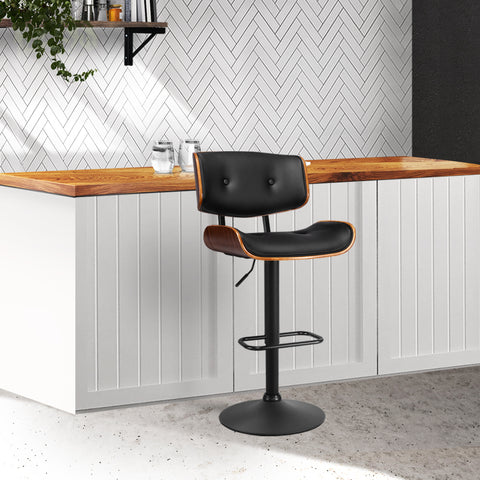 Image of Artiss Bar Stool Gas Lift Wooden PU Leather - Black and Wood