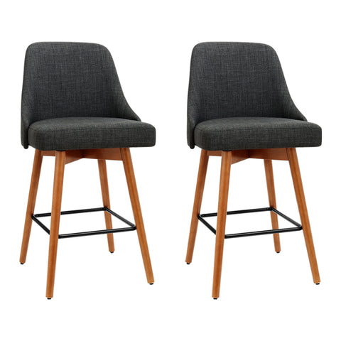 Image of Artiss Set of 2 Wooden Fabric Bar Stools Square Footrest - Charcoal