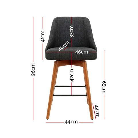 Image of Artiss Set of 2 Wooden Fabric Bar Stools Square Footrest - Charcoal