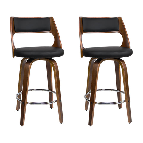 Image of Artiss Set of 2 Wooden Bar Stools PU Leather - Black and Wood